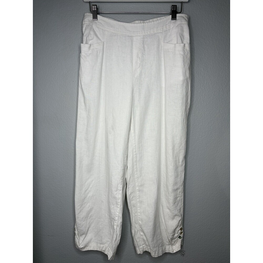 Habitat Clothes to Live in Beige Women’s med 100% Linen Ankle Pants Straight Leg